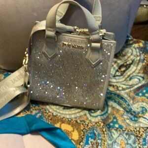 Glitter Square Top-Handle Crossbody Bag - Silver